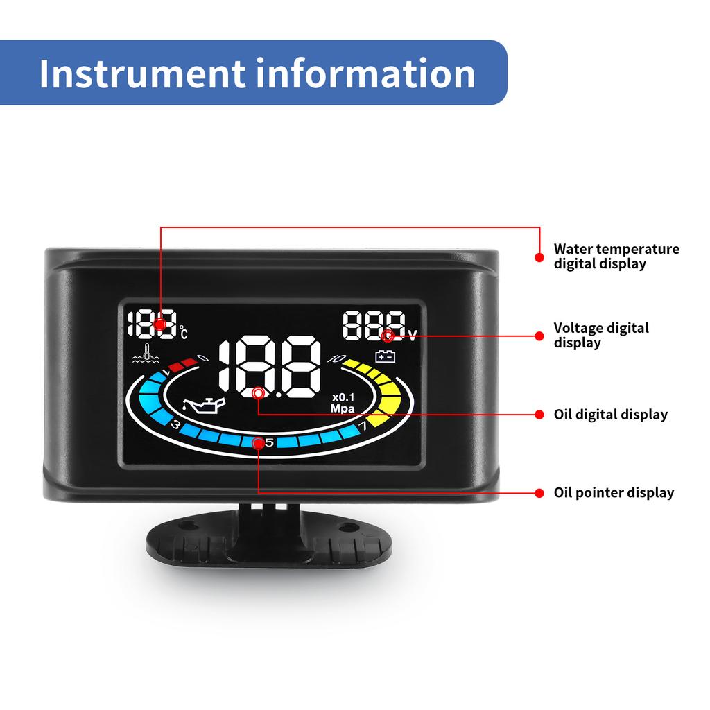 Цифровой 3 в 1 автомобильный датчик давления масла, температуры воды, вольтметр с адаптером 26~40(По желанию) Универсальный ЖК-дисплей 12В 24В