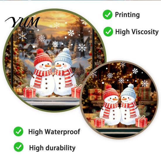 Winter Wonderland Window Art Christmas Snowman Static Glass Sticker, PVC Waterproof Decals for Holiday Decorative Scenes Home Decoration, Snowflake