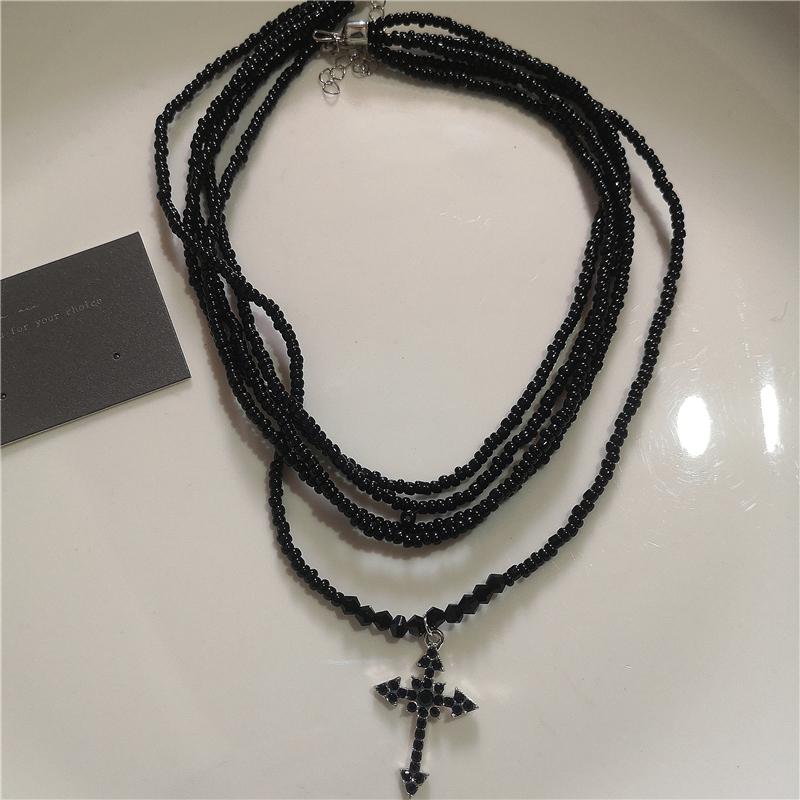 Punk Black Cross Star Pendant Chain Necklace Goth Vintage Red Butterfly PU Choker Men Women Hip Hop Rock Y2K Grunge Accessories