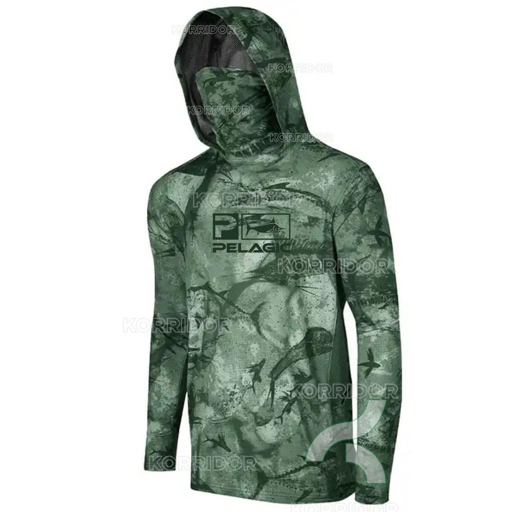 PELAGIC camouflage fishing suit for men and women long-sleeved mask hoodie sun protection breathable fishing suit can be
