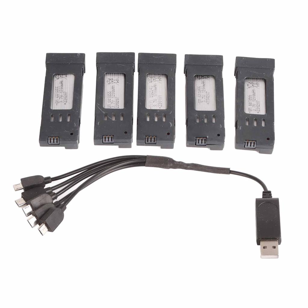 3.7V 1200mAH Lithium Battery Portable Drone Battery with 5 In 1 Charger Cable for E58 JY019 RC