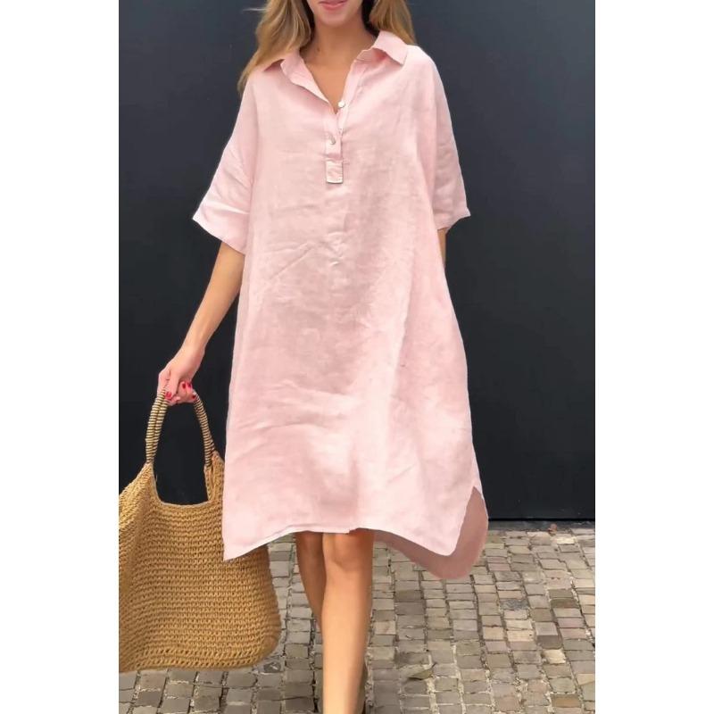 Летнее женское платье больших размеров, однотонное повседневное длинное платье на пуговицах с лацканами