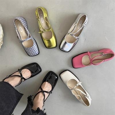 Мэри Джейн крест толстый каблук светлый рот одинарная обувь женская мягкая сестра высокий каблук сандалии женская обувь