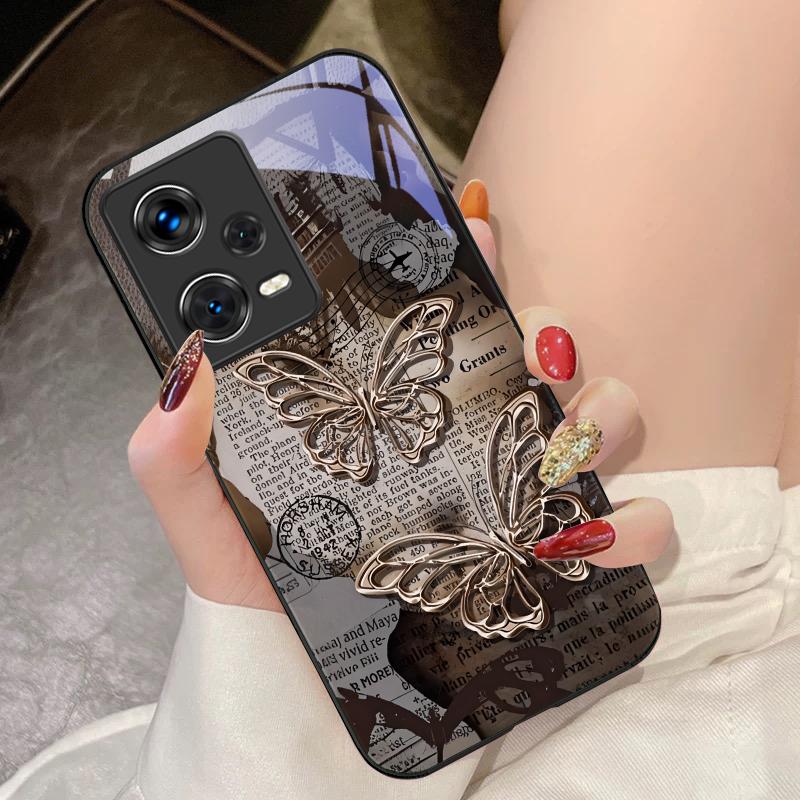 Винтажная Бабочка Для Xiaomi 14 Ultra 13 Lite Redmi Note 13 11 Pro 12 Plus Poco X6 3 Pro F4 6 GT Закаленное Стекло Чехол Для Телефона