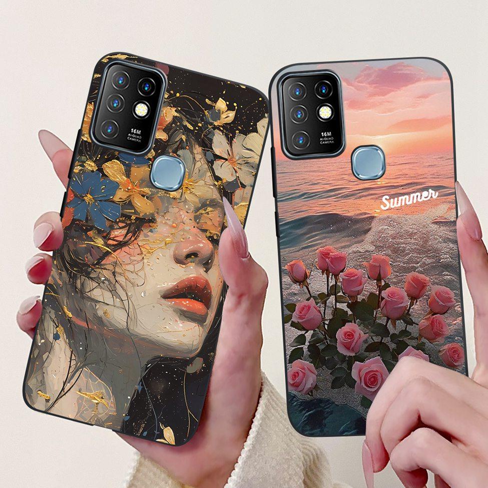 Для Infinix Hot 10 Чехол Силиконовый Милый Кот Модные Цветы Роскошная Расписная Задняя Крышка Для Чехла Телефона Inifnix Hot 10 X682B X682C