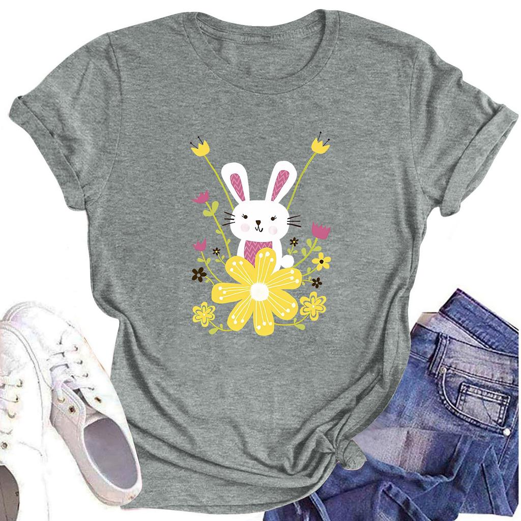 Женская повседневная футболка с коротким рукавом и круглым вырезом с пасхальным принтом