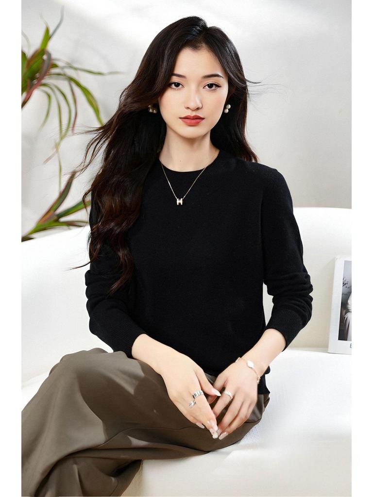 Женский свитер с длинным рукавом из мягкого кашемира с круглым вырезом - Модный, Универсальный и Удобный трикотаж.