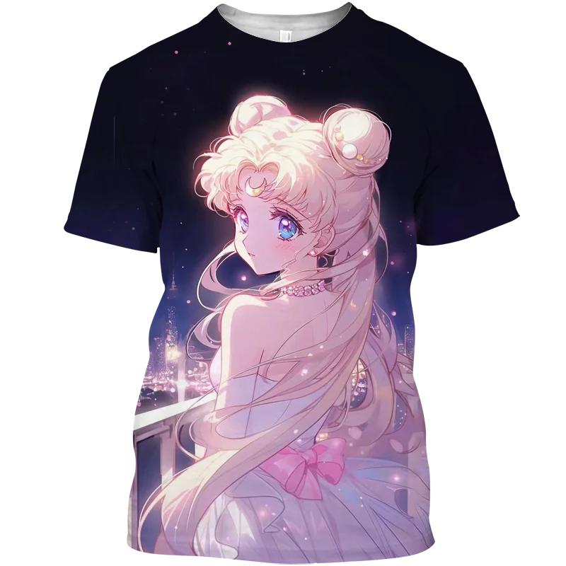 2024 Street Wear Футболка Смешная футболка Sailor Moon Street Wear Топ женский 3D принт женский графический аниме девушка y2kМужская одежда