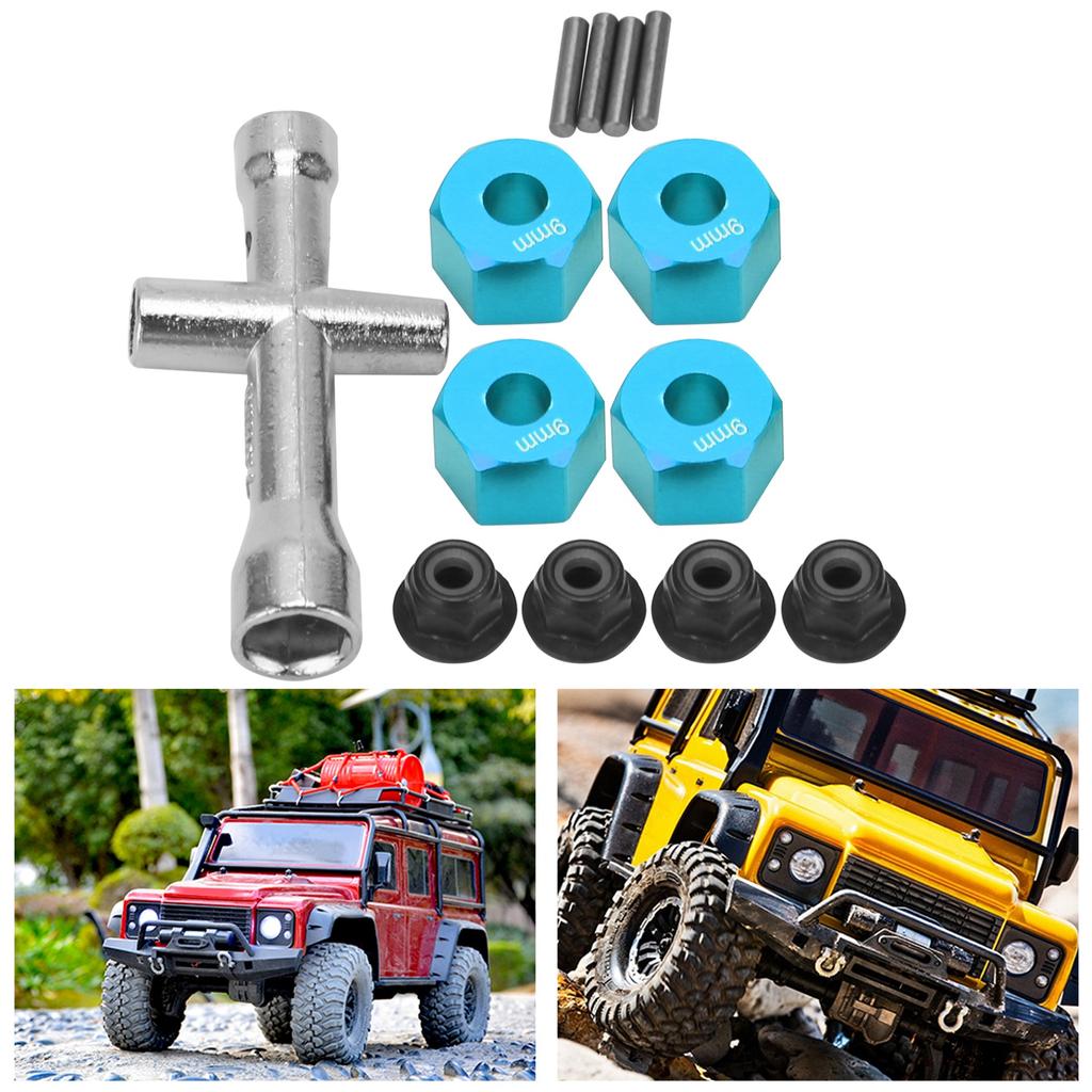 12mm Wheel Hex Hub Adapter 9mm Thick M4 Flange Lock Nuts Wrench Set for 1Celsius10 RC Car