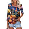 Рубашка для женщин, модная, повседневная, с квадратным вырезом, рукавом 3/4, свободная, с принтом на Хэллоуин, женская футболка, топ