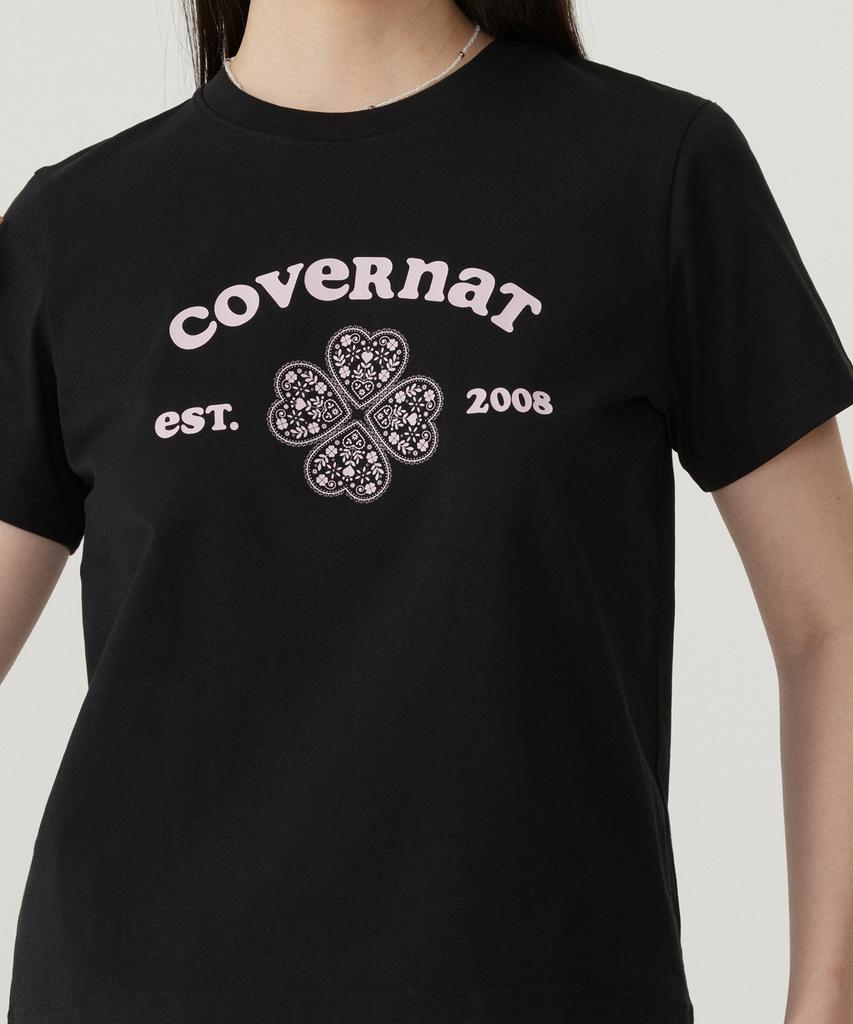 COVERNAT WOMAN Regular Fit Arch Clover Heart T-Shirt Black