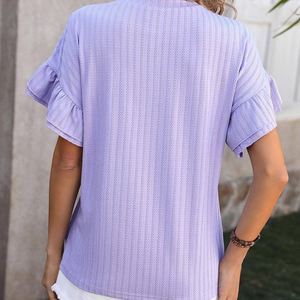 VEZFAA Женские модные повседневные летние весенние однотонные блузки и рубашки с короткими рукавами и круглым вырезом с принтом