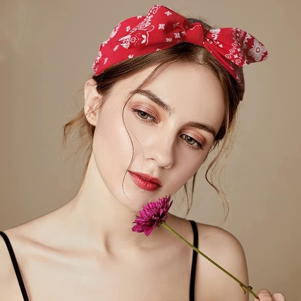Bow Knot Women's Wide Headband Printed Hair Hoop Headwear Trendy Retro Polka Dot Hairband Girls