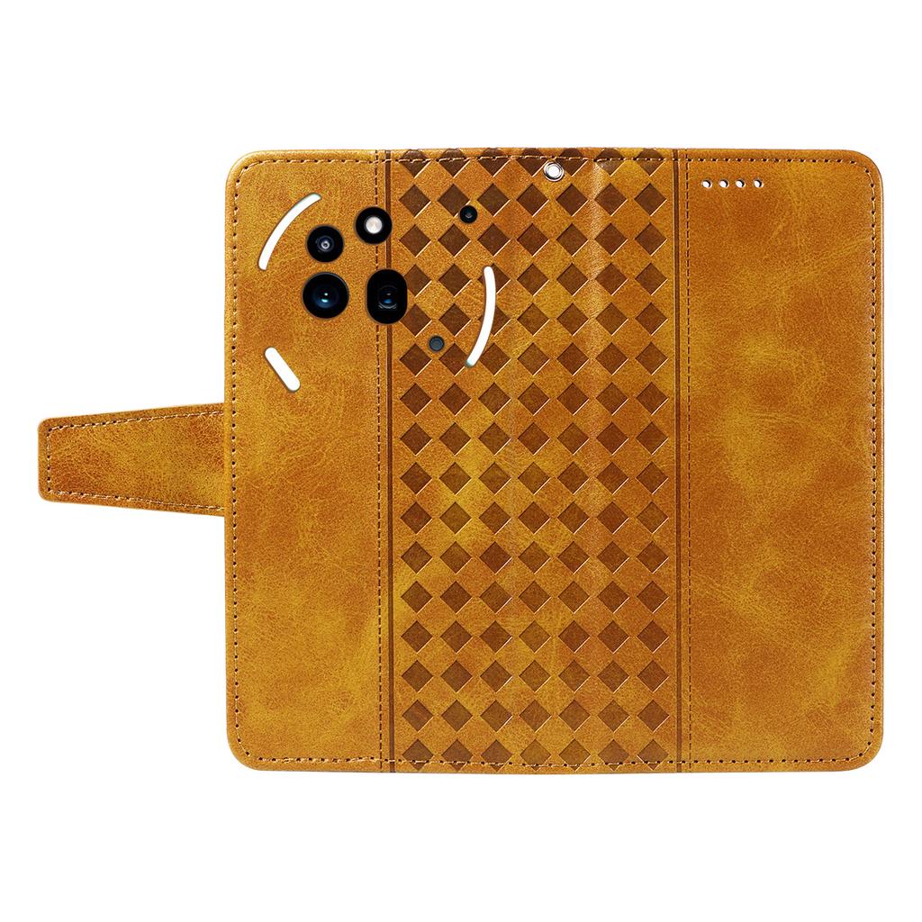 For Nothing Phone (3a) Pro Leather Case Wallet Stand Grids Imprint Phone Cover with Strap