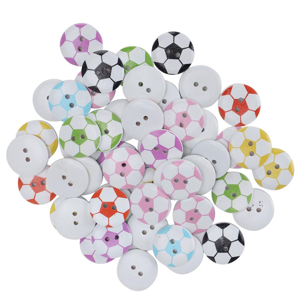 50Pcs Button Colorful Painted Football Pattern Wooden Button Clothing Decorative Accessories
