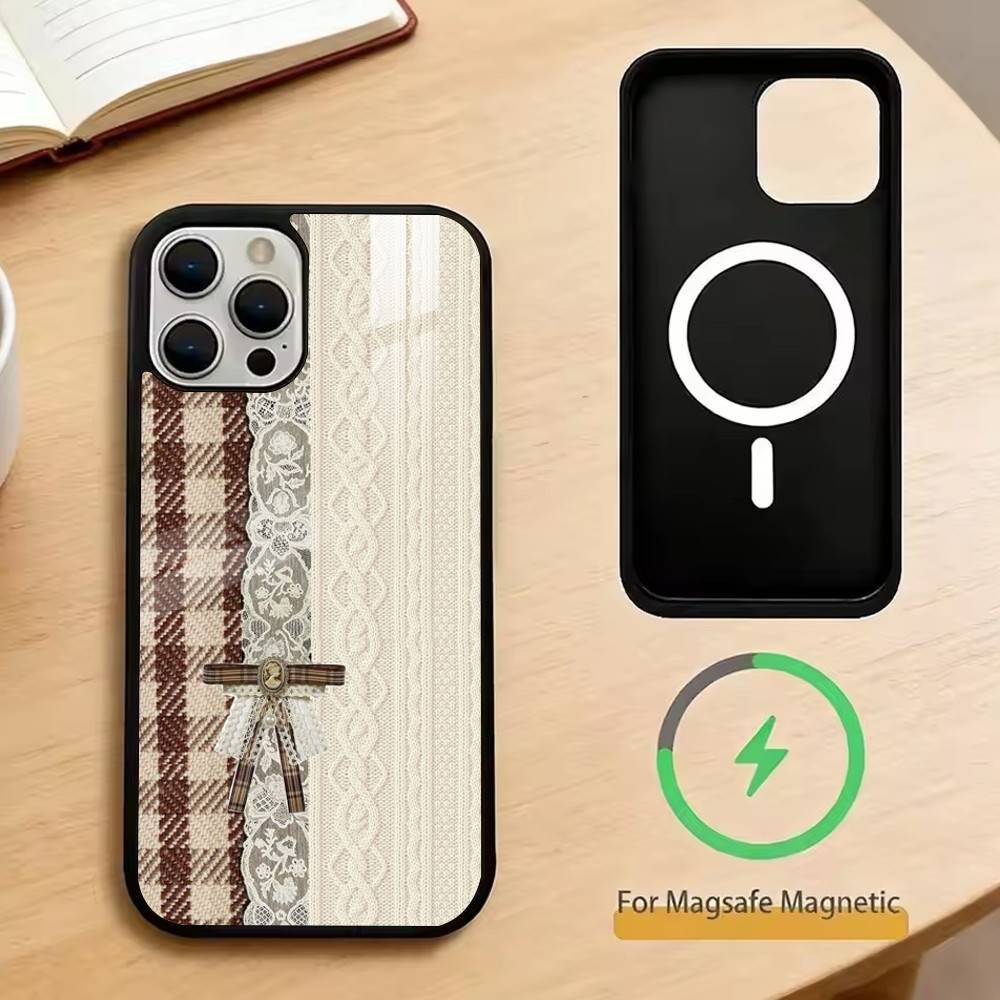Кружевная сетка пэчворк Чехол для телефона для iPhone 17, 16, 15, 14, 13, 12, 11 Plus, Pro Магнитный для Magsafe Беспроводная зарядка