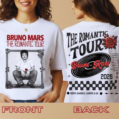 2026 Bruno Mars Романтический Тур Футболка Дата Турнира Задняя Сторона Двусторонняя Хлопковая Футболка Удобная, Дышащая, Высококачественная Ins