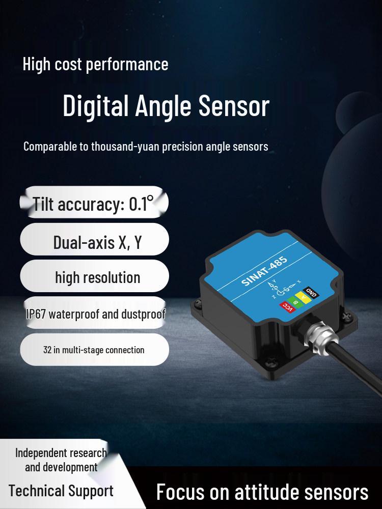 Dual-Axis 0.1° Tilt Sensor 6DOF IMU Angle Meter IP67 Multi-Stage Measurement Instrument
