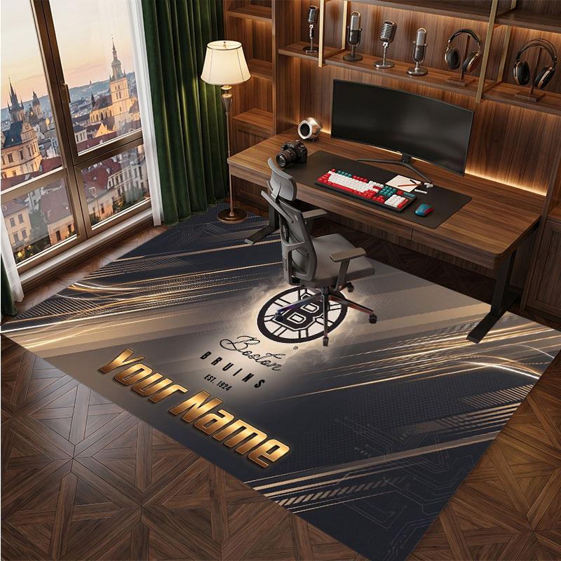 Boston Bruins Personalized Crystal Velvet Carpet, Customized Name Text Soft Anti‑Slip Rug for Living Room Bedroom
