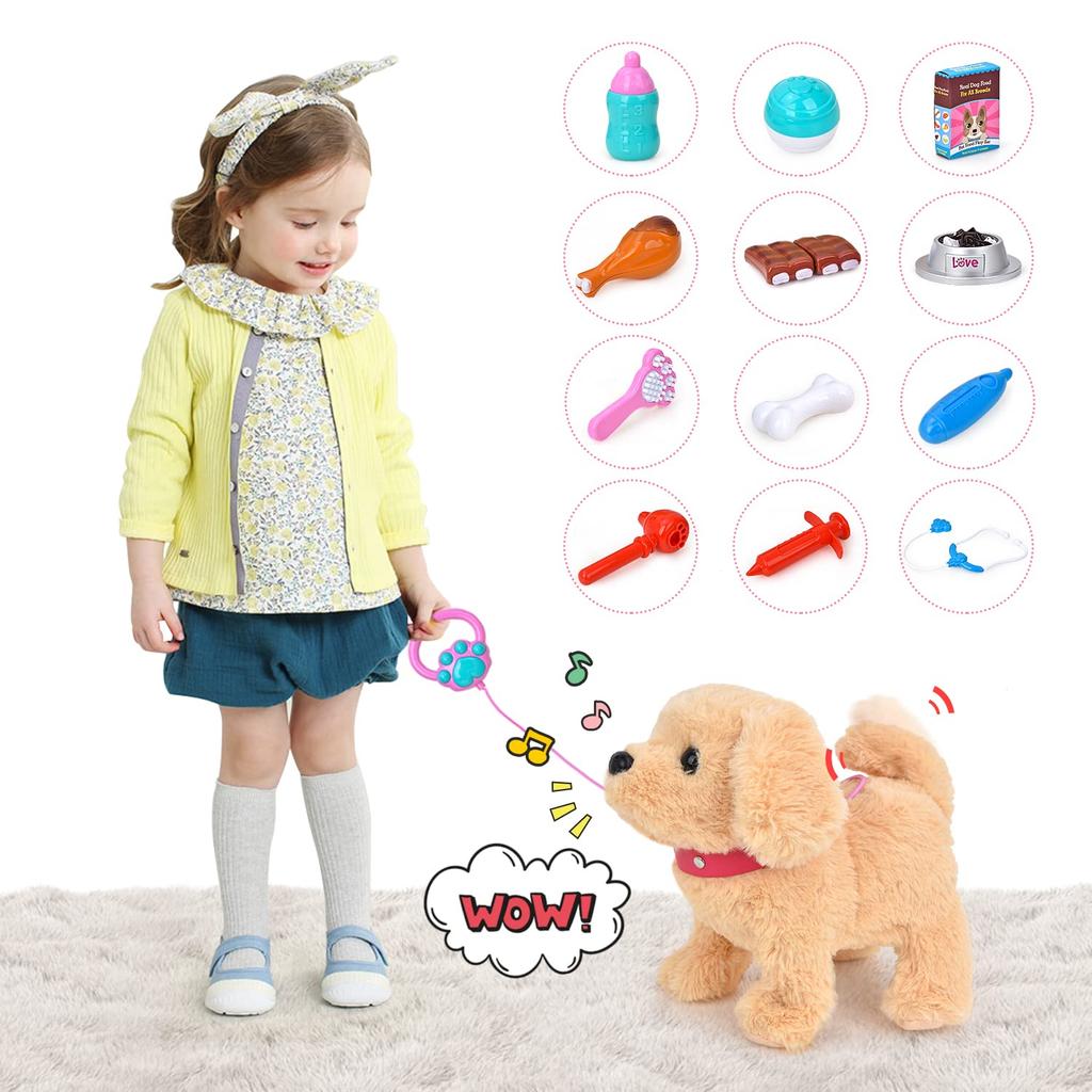JoyGrow Pretend Play Set, Walk with Your Dog, Moving Plush Toy with Sound, Robot Dog, Pet Care Kit, Doctor Play Toy, Feeding, Educational Toy,