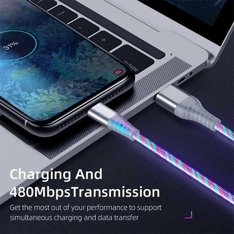 Flow Luminous USB Type C Cable 5A Fast Charge Data Cable Fast Charger Cable Lighting LED Cable for Samsung Xiaomi IPhone Micro