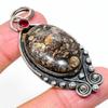Natural Turritella Fossil,Garnet Gemstone 925 Sterling Silver Pendant 2.56" A9v78