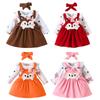 Infant Baby Cute Cartoon Fox Style Suit Dress Romper Suspender Dress and Headband 3pcs