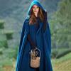 Winter Women Jacket with Hood Medieval Retro Cape Gothic Keep Warm Shawl Ankle Length Loose Cloak Thick Single-Button Closure Poncho Pirate Robe