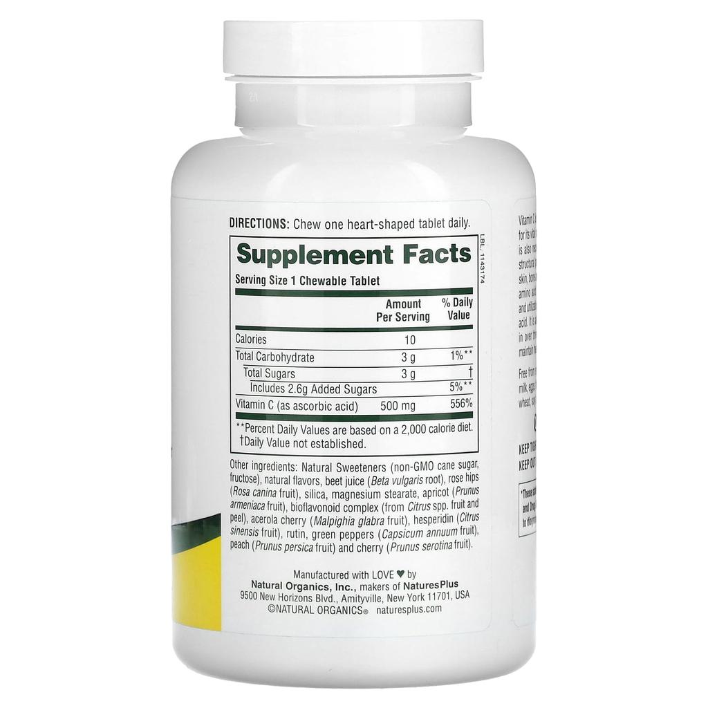 NaturesPlus, chewable Lovites, vitamin C, natural fruit, 500mg, 90 tablets