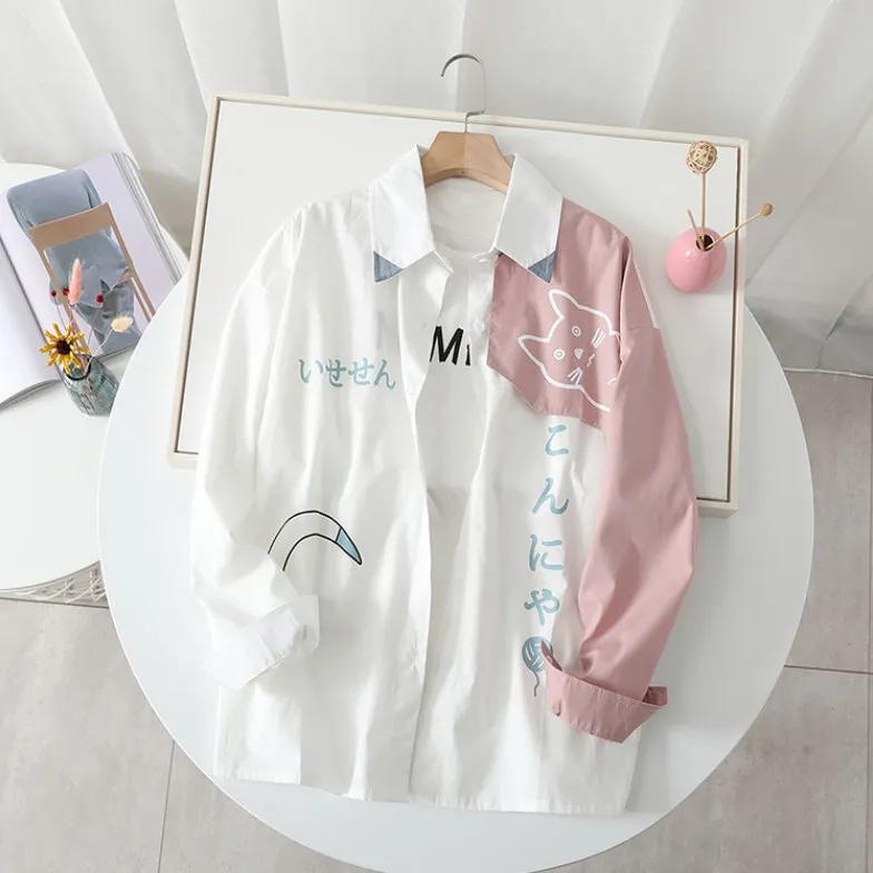 Весна Осень Женская Толстовка с Капюшоном Милый Принт Акулы Пэчворк Подростковая Куртка Толстовки Харадзюку Мужская Толстовка