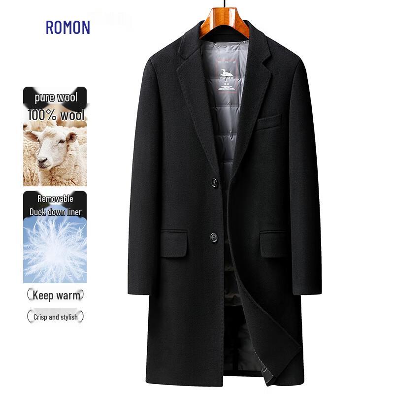 Luomeng Men's Mid-Length 100% Wool & 90% Down Winter Coat
