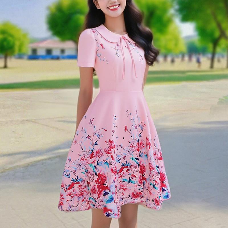 ZANZEA Женское летнее повседневное платье с принтом и коротким рукавом и кукольным воротником