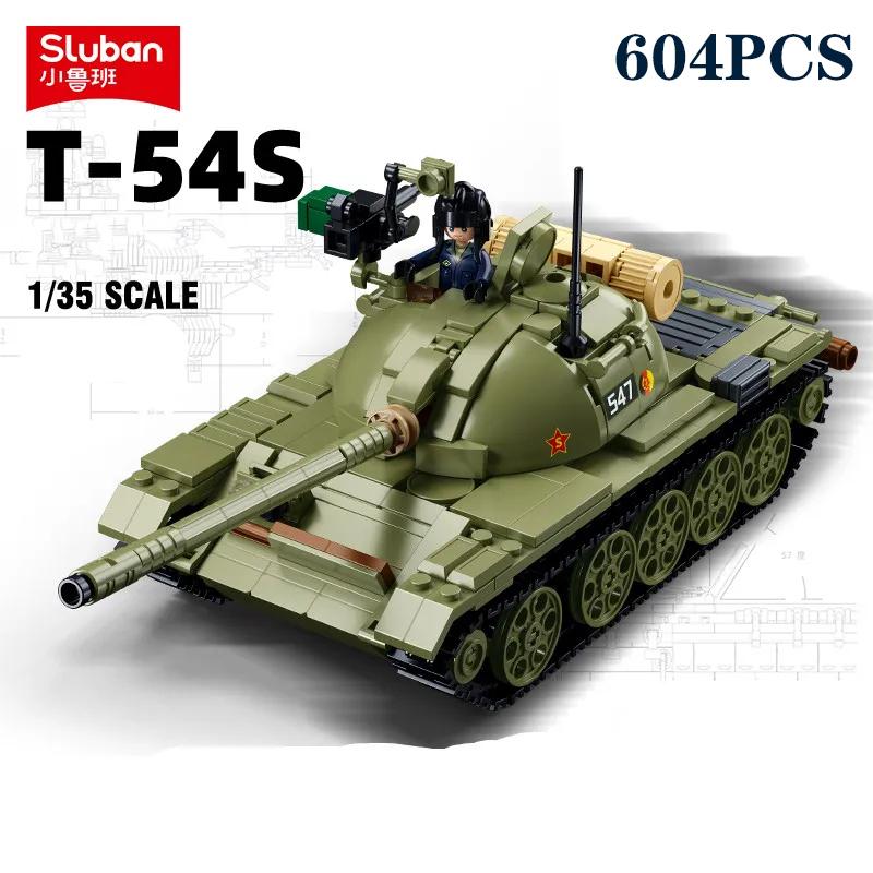 Нетоксичный Набор Строительных Блоков Армейский Средний Танк Т-54С 604 Детали WW2 Танковое Оружие С Фигуркой Образовательные Игрушки DIY Для Детей