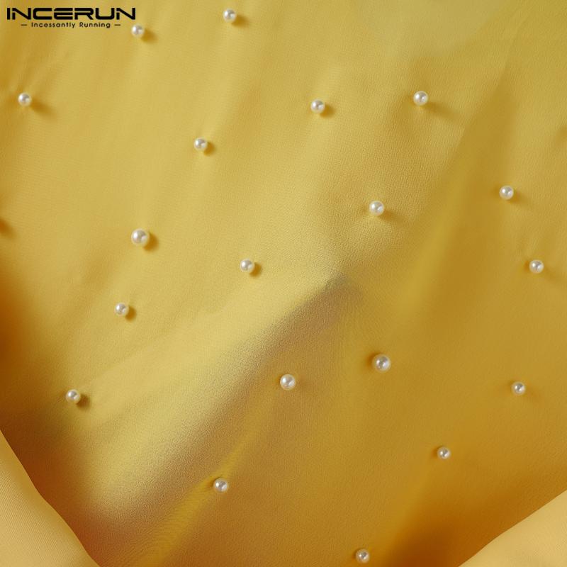 INCERUN Oversized Men Lapel Neck Long Sleeve Back Patchwork Casual Irregular Shirts