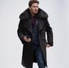 Мужское двубортное шерстяное пальто с большим меховым воротником
