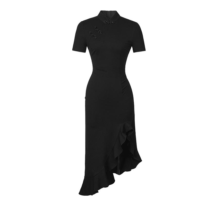 GMXIA Летнее женское новое китайское модифицированное повседневное платье Cheongsam, черное нерегулярное платье «рыбий хвост»