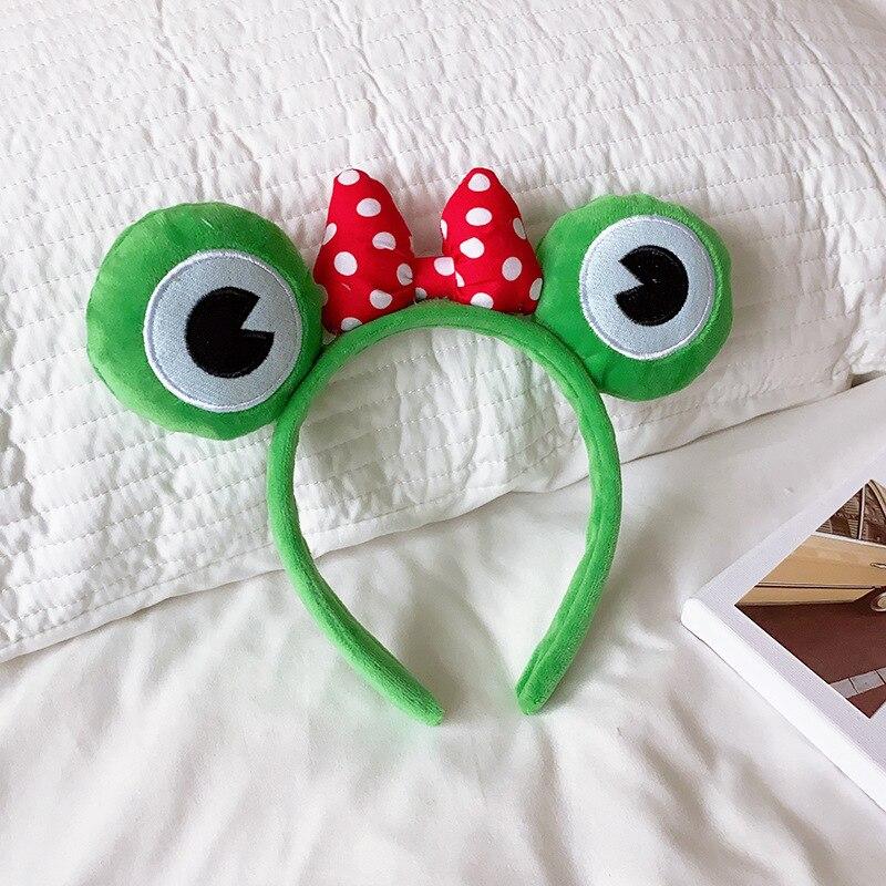 Мультяшные большие глаза лягушки, плюшевые обручи для волос с бантом для женщин, сладкий макияж, повязка для волос, повязка на голову, аксессуары для волос для девочек, корейские головные уборы