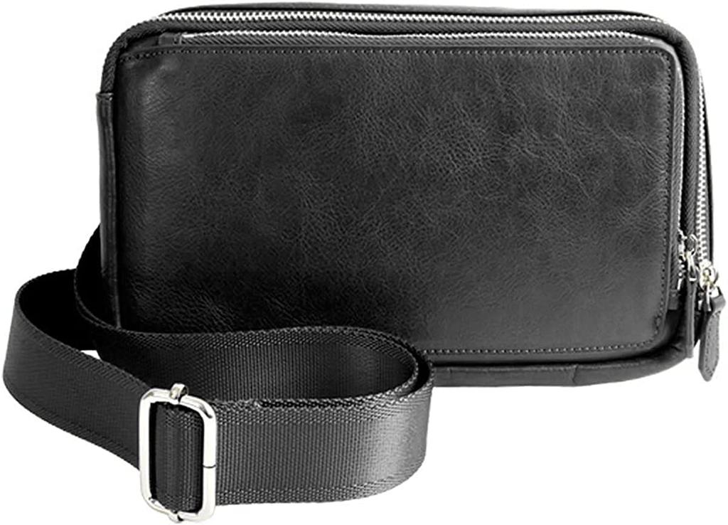 Body Bag Genuine Leather Italian Leather Compact 2WAY Vertical Horizontal Apron Clutch Bag Shoulder Bag Crossbody Bag Black [Dom Teporna] Men's