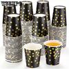 50pcs Disposable Paper Cups Back To School Polka Dot Shot 9 Oz Coffee Drinkware Cup Black and Golden Paper Cups Golden Foiled Dot Paper Cup