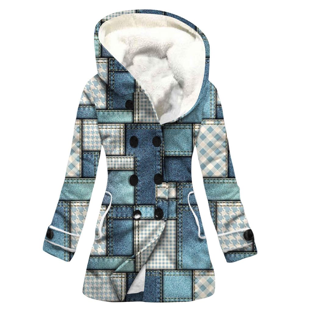 Women's Winter Coat Warm Shaggy Down Hooded Button Down Coat Jacket