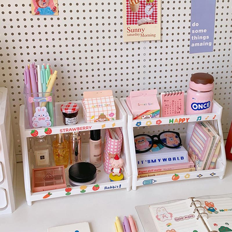 Настольная полка для хранения вещей, двухслойная полка для косметики, ювелирных изделий, органайзер для студенческих канцелярских принадлежностей, складная полка для хранения на кухне из полипропилена