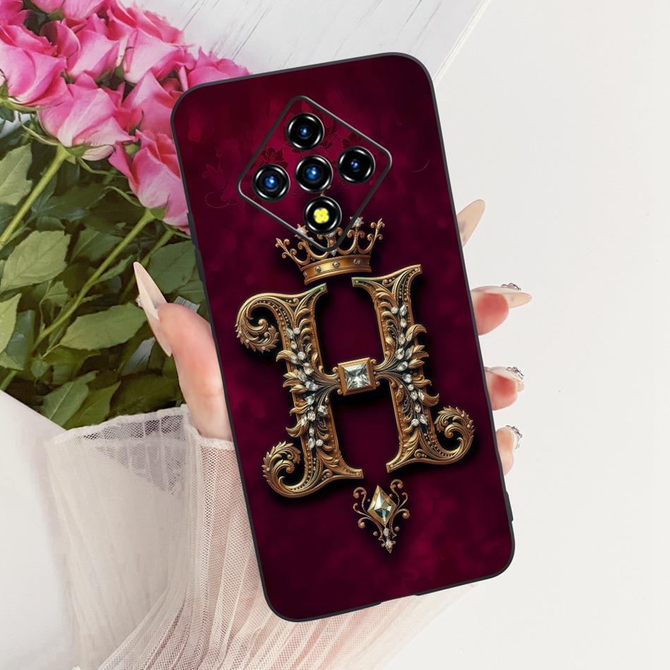 For Infinix Zero 8 8i X687 X687B Royal Crown Initial Letter Couple Phone Case For Infinix Zero8 Zero8i Black Silicon Soft Bumper