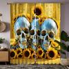 Комплект из 2 предметов HD Хэллоуин Подсолнухи окружают череп занавески Желтые галстуки цифровая печать занавески Домашний декор стиль Украсьте гостиную r