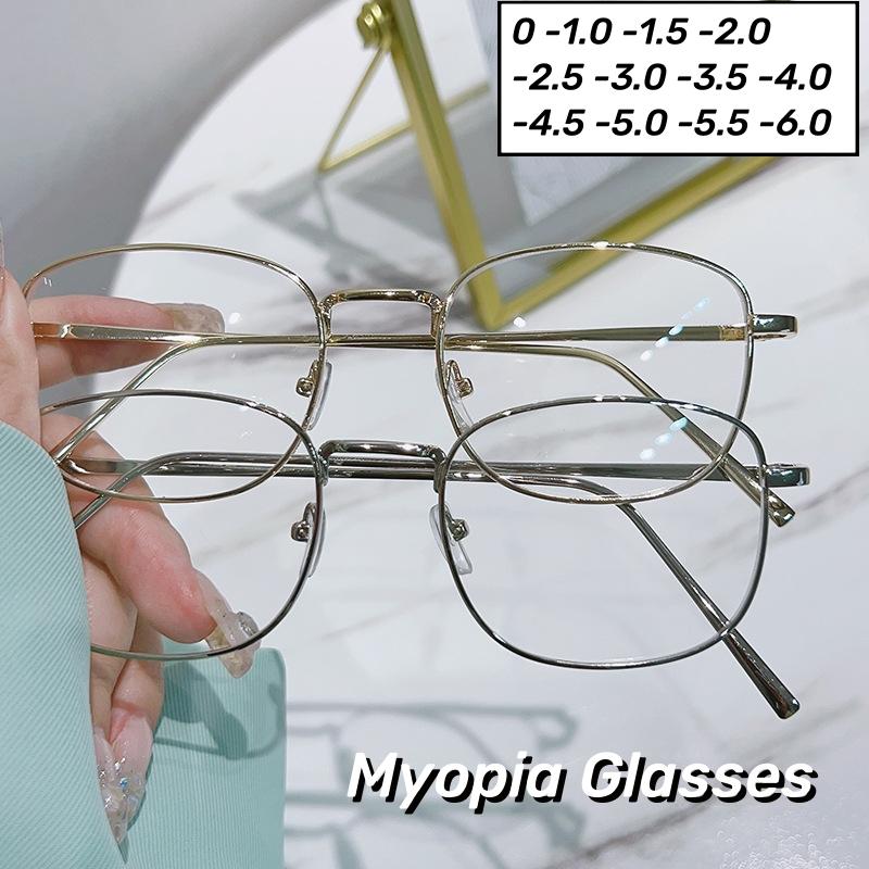 Ретро-арт Металлическая квадратная оправа Очки для близорукости Анти-синий свет Очки для близорукости Женские антирадиационные очки для близорукости