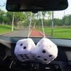 Hanging Dice 3-inch Retro Square Mirror Hanging Couple Fuzzy Plush Dice with Dots For Car Interior Ornament Decorations