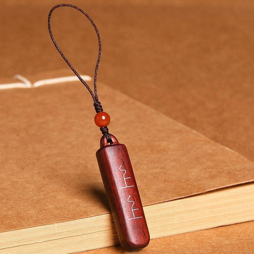 Chinese Style Black Sandalwood Car Key Ring Good Luck Wooden Carving Keychain Women