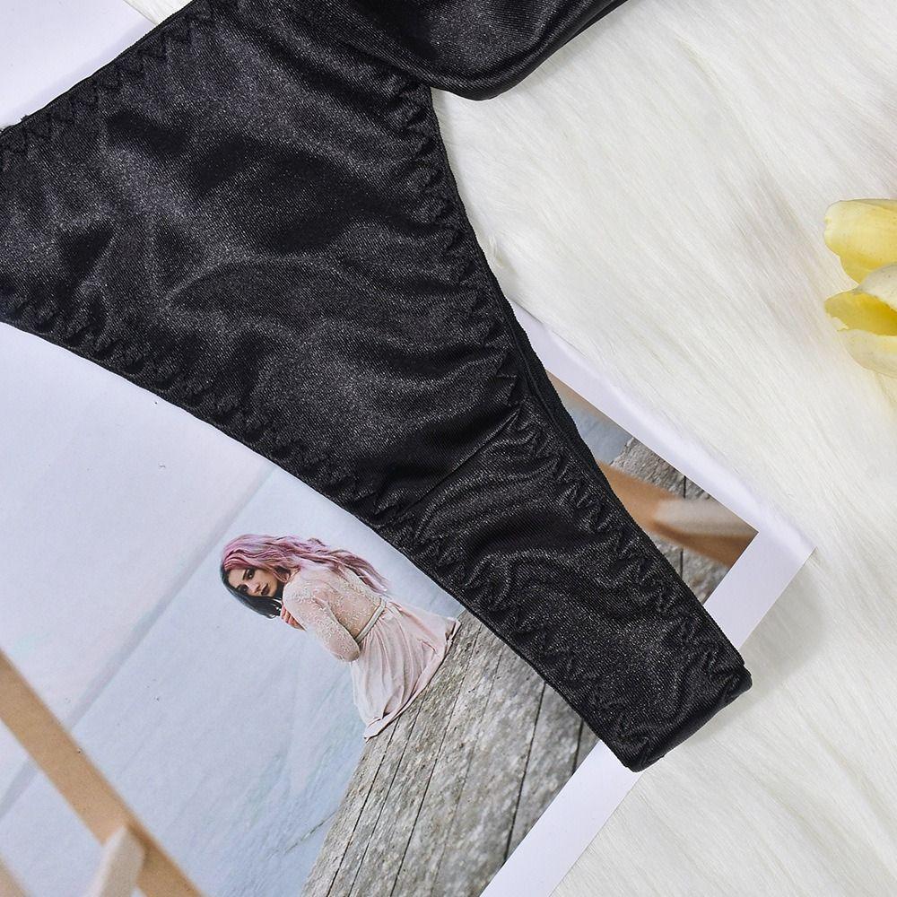 Ruffle Underwear Three Piece Set Hollow Out Women Lingerie Set Pajamas Satin Silk Bra Suit  Gifts