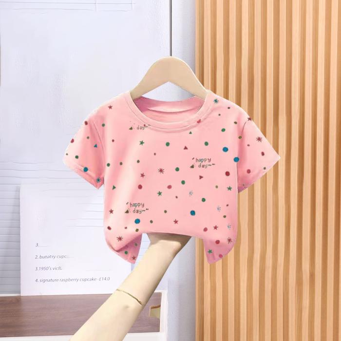 Лето 2024, футболка из чистого хлопка в горошек, детская одежда для девочек, футболка с короткими рукавами для девочек, фиолетовые топы, футболки