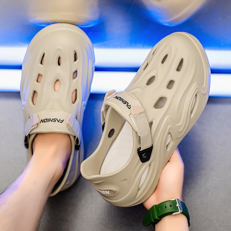 Новые мужские водонепроницаемые туфли EVA, летние мужские однотонные полые тапочки, мужские мягкие сандалии без застежек, мужские нескользящие шлепанцы для активного отдыха