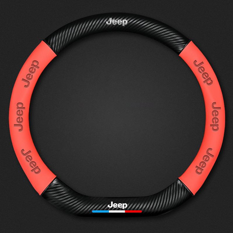 Car Napa Leather Carbon Fiber Texture Steering Wheel Cover For Jeep Grand Cherokee Wrangler Gladiator Compass Renegade Keychain